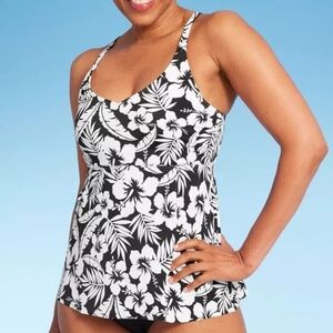 Floral Black and White Women's Swim Top